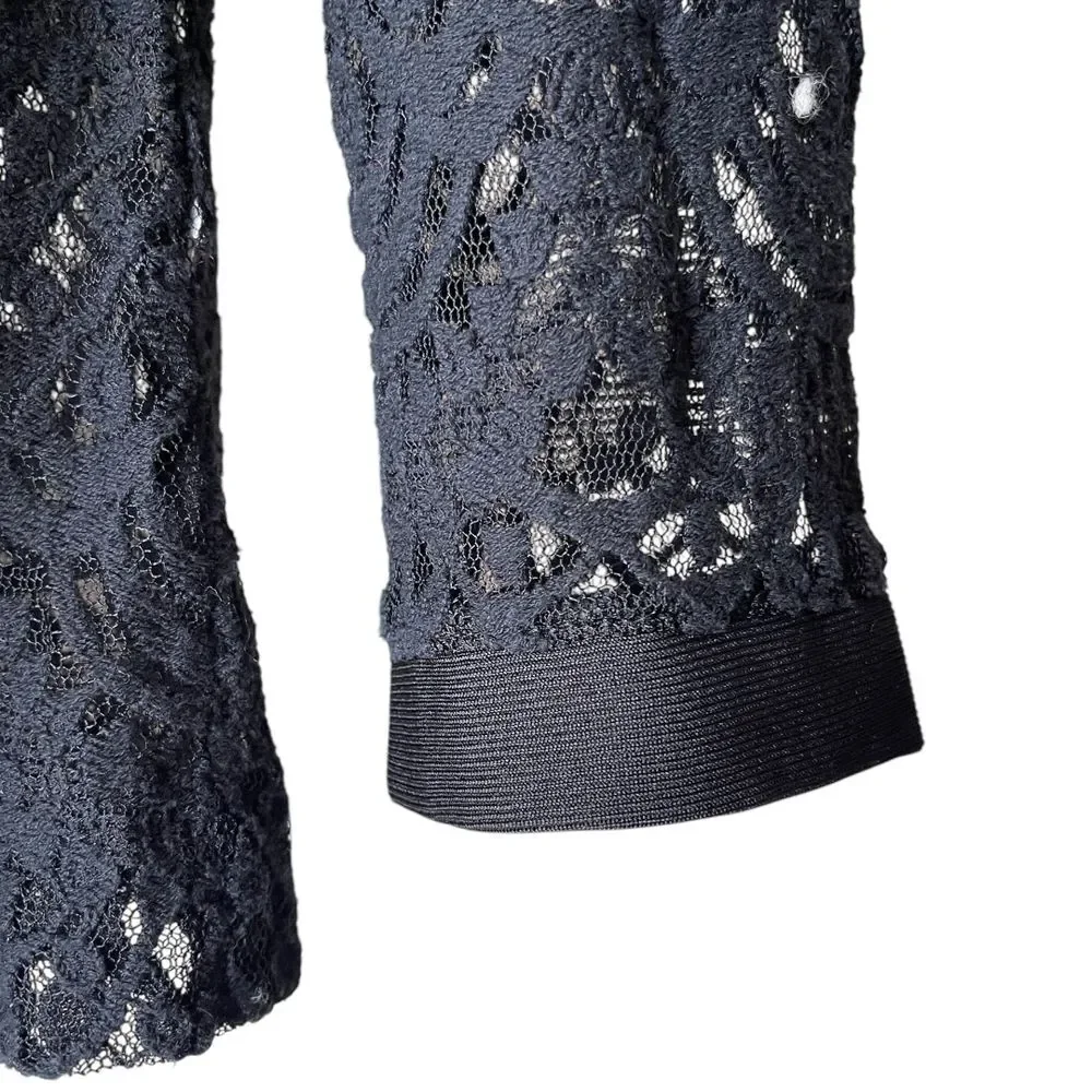 Banana Republic Sheer Black Lace Crewneck Top With‎ Back Buttons S